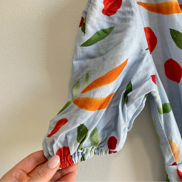 Finders Keepers Calypso Light Blue Fruit Print Puff Sleeve Mini Dress NWT Small - Picture 8 of 13